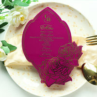 Elegante oro frustrado estampado púrpura acrílico boda fiesta menú tarjeta Floral personalizado boda invitación tarjeta