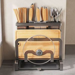 Kitchen Knife Rack Wall <b>Mounted</b> Storage For Knives Chopsticks Cutting <b>Boards</b> Pot Lids Countertop Organizer Multi Functional - Product Image 2