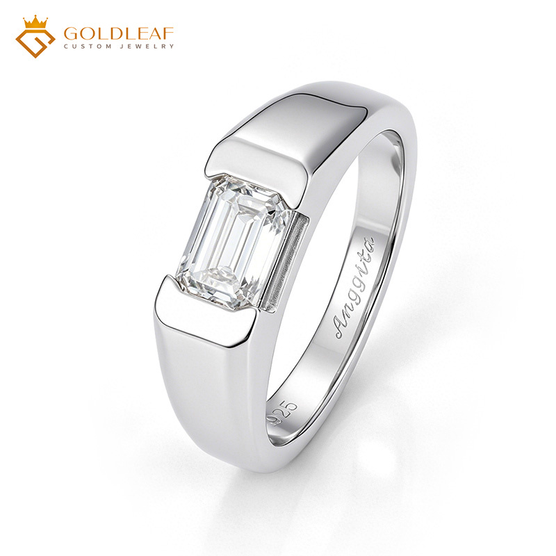 Emerald Cut 925 Sterling Silver Lab Grown Diamond Ring