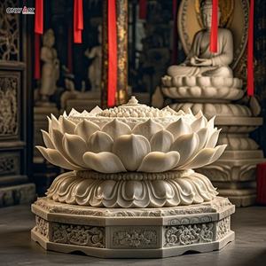Sculpture de base de Bouddha en marbre blanc de grande taille, sculptée dans la pierre naturelle, pour la décoration de temple religieux personnalisée - Product Image 3