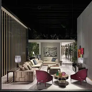 复古皮条沙发酒店迪拜豪华当代高端意大利设计师沙发套装佛山广州家居家具