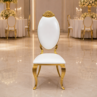 Chaise de banquet de luxe en acier inoxydable doré, dossier ovale sculpté, pour mariage, salle à manger, événements, location, hôtel
