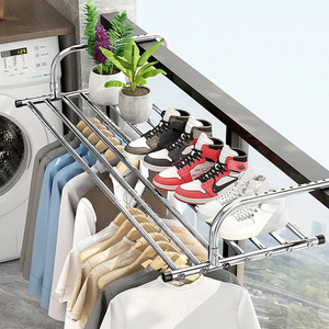 Séchoir à <span class=keywords><strong>linge</strong></span> mural multifonction en acier inoxydable à un seul niveau pour intérieur et extérieur, idéal pour balcon - Product Image 4
