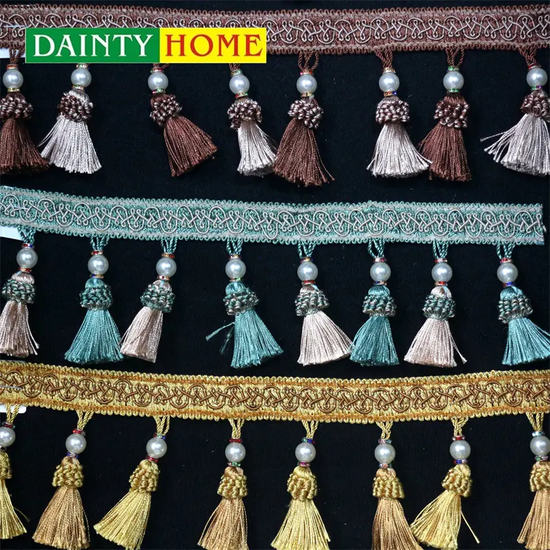 All'ingrosso Multicolor poliestere nappa frangia decorativa tenda frangia finiture per la casa tessile accessori