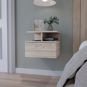 Mesita de noche flotante de 2 niveles de diseño moderno DB, madera y metal gris claro para muebles de dormitorio o sala de estar - Product Image 1