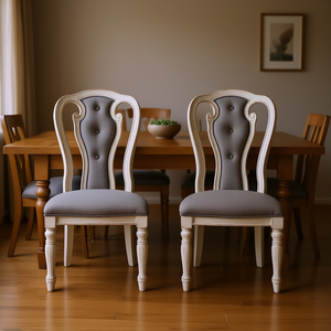 Chaises de salle à manger DB, tissu gris blanc antique, dossier capitonné, siège rembourré, meubles de salle à manger pour la maison - Product Image 2