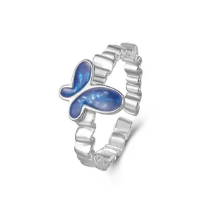 2024 luxury fine jewelry adjustable fingers rings for women 925 sterling silver enamel butterfly fashion jewelry rings for girls