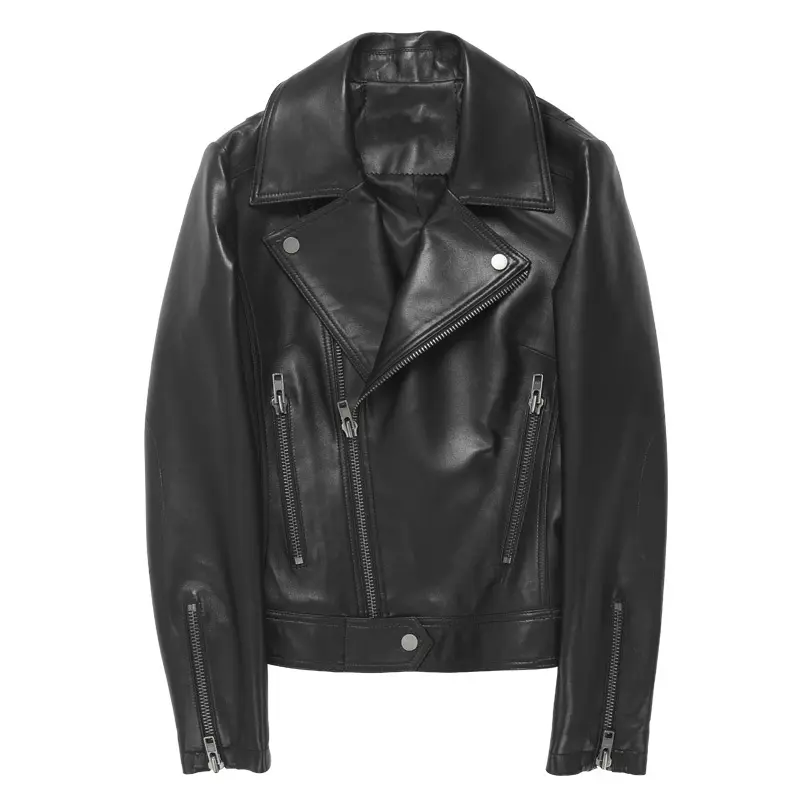 Designer Fashion Womens Jacket Chaquetas Mujer 2023 Black Genuine Sheepskin Leather Coat Jacket For Women