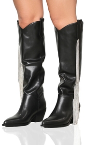 Botas con <span class=keywords><strong>flecos</strong></span> de diamantes de imitación a la moda para mujer, zapatos de mujer con punta en pico, botas de tacón alto gruesas de vaquero con borlas plateadas sexis - Product Image 3