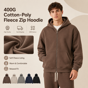 Sudaderas con Cremallera para Hombre, de Felpa de Algodón, 400 Gramos, Lavadas, Diseño Personalizado OEM ODM, Fabricante, Impresión de Alta Calidad, Venta al Por Mayor - Product Image 1