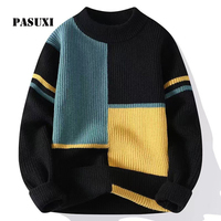Pull en maille vintage à blocs de couleur pour homme PASUXI, esthétique Harajuku, coupe ample, chaud pour l'hiver, pull oversize, vêtements de rue