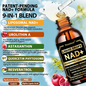 Suplemento Líquido Liposomal NAD+ Complex 9 en 1 Vegano Sin Azúcar de Marca Privada 1000mg con PQQ, Astaxantina y Urolithin A - Product Image 2
