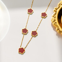 Conjunto de joyas de flores de cinco hojas de acero inoxidable, collar de trébol, pendientes y pulsera para mujer
