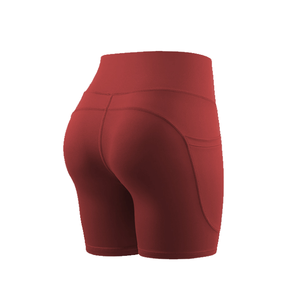 Shorts de yoga taille haute pour femmes, motif uni, pantalon de survêtement en spandex/nylon avec poche inférieure, taille élastique, amincissant, fitness - Product Image 1