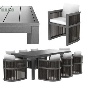 Sang Trọng Ngoài Trời Vườn Đặt Đồ Nội Thất Khách Sạn Mây Đồ Nội Thất Bàn Và Ghế Đặt Dây Nhôm Khung Vườn Ăn Bộ - Product Image 6