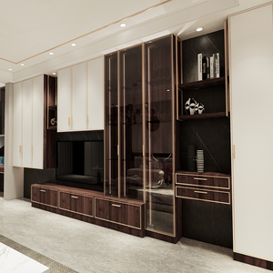 Mueble de TV de MDF Moldeado con Marco de Metal Dorado, Mueble de Almacenamiento y Exhibición Personalizado Moderno para Toda la Casa - Product Image 4