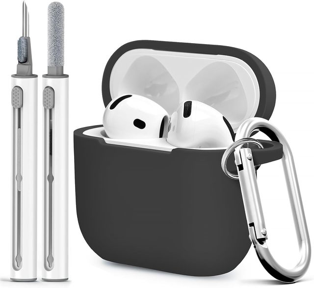 For Airpods 4th Gen Case Cover with Cleaner Kit,Soft Skin Silicone Cover Earphone Protective Case with Keychain for AirPods 4