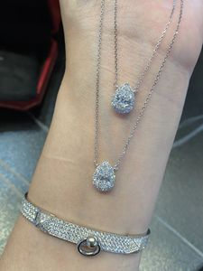 Pendentif Xinfly personnalisé PT950 Eternity Halo Solitaire avec diamant de laboratoire taille poire goutte d'eau central 0,70 ct, collier pendentif - Product Image 4