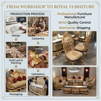 Ensemble de canapés de salon de style royal européen de luxe, cadre en bois sculpté à feuilles d'or, mobilier classique de palais pour villa et hôtel