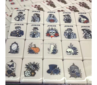 Jeu de Mahjong Américain Gothique en Porcelaine Bleue et Blanche avec 160 Pièces, Motifs Squelette Victorien, Tuiles Crâne et Rose d'Halloween, Idéal pour Cadeau, OEM ODM