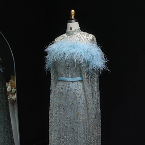 Jancember LSZ665 <span class=keywords><strong>elegante</strong></span> <span class=keywords><strong>blu</strong></span> piuma cintura mantello manica abiti da sirena abito - Product Image 5