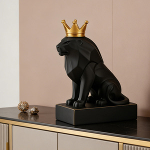 Modern Black Lion Figurine Resin Geometric Sculpture 2Pcs <b>Desk</b> Office Decor - Product Image 2