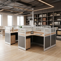 Bureau de direction en L moderne et simple pour postes de travail individuels avec bibliothèque intégrée ; Ensemble chaise et bureau pour personnel ; Poste de travail individuel ; Modèle de base avec cloisons