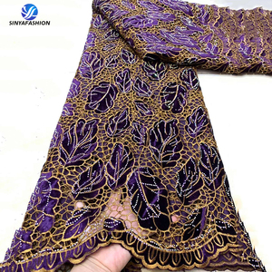 Sinya luxe pierres africaines lourdes élégant cordon soluble dans l'eau dentelle brodé velours Guipure pour les tenues de fête nigérianes - Product Image 1