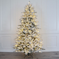 Sapin de Noël Premium de 210 cm (7 pieds) pré-éclairé, épais, floqué, en PVC, avec articulations, pour intérieur, de haute qualité