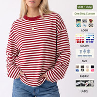 Camiseta de Manga Larga a Rayas Oversize para Mujer con Logotipo Personalizado, Estilo Casual Otoñal, Cuello Redondo, Bloques de Color, Tops Holgados, Ropa de Moda Y2K