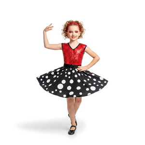 Robe de danse jazz à paillettes et pois pour enfants, jupe à pois noirs et blancs, costume de scène pour filles, cha cha, ballet - Product Image 1