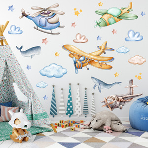 <span class=keywords><strong>Stickers</strong></span> muraux de nuage de baleine d'avion de dessin animé moderne décalcomanies de style artistique pour la chambre ou le salon des garçons pour la maison - Product Image 1