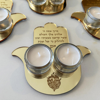 Bougeoir de Shabbat en acrylique Hamsa or Lucite Judaica Cadeau Menorah moderne Plateau pour la bénédiction des fêtes et la célébration religieuse