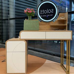 Juego de tocador de madera de gama alta con diseño minimalista para sala de estar al por mayor, tocador con espejo y luces LED - Product Image 4