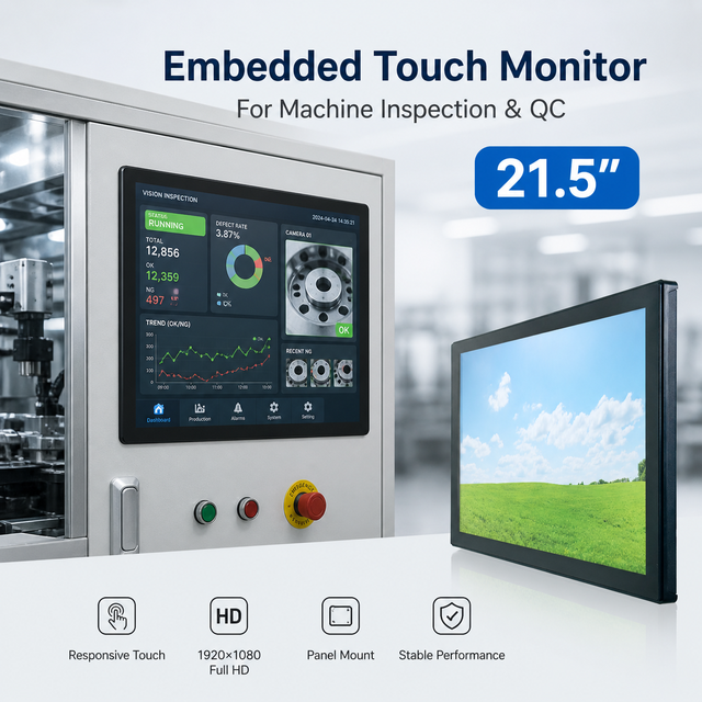 21.5 Rugged Industrial Embedded PCAP Touch Monitor Open Frame 4:3 HD LCD Display Factory Automation HMI Control Panel Flush DVI