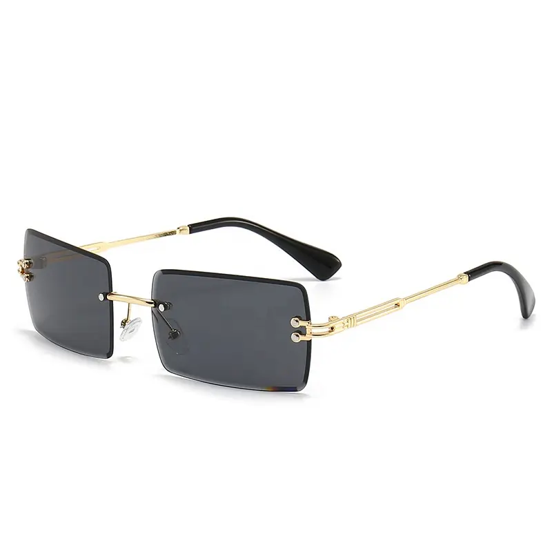 2023 Wholesale Factory Multi Color Rectangular Rimless Women Men Sun Shades Gold Brand Designer Metal Sunglasses