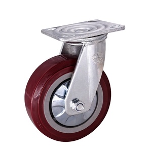 Koreanisches Dunkelrotes 230kg TPU Vollgummi Schwerlast-Lenkrolle 2x5 Zoll Schwenk- & Festrollen für Anhänger - Product Image 4