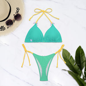 STOCK 3Colors Women Triangle Bikini Set Bow Ties Details <strong>Thong</strong> Swimwear Two Pieces Padded <strong>Swimming</strong> <strong>Costume</strong> - Product Image 2