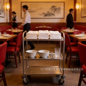 Stainless Steel Food Cart 3 Tier Mobile Serving Trolley For Restaurant Front Of House Service - Product Image 1