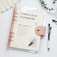 Carnet à spirales A5 avec couverture transparente en PVC, rechargeable, feuilles mobiles lignées, style reliure rigide, emballé en boîte