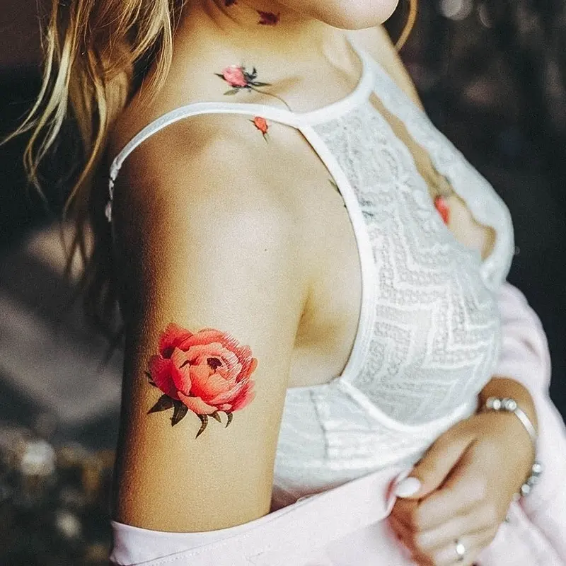 Sakura-pegatinas de tatuaje con letras en inglés personalizadas para mujer, calcomanías de tatuaje temporal para brazo, arte corporal, Sexy, resistente al agua