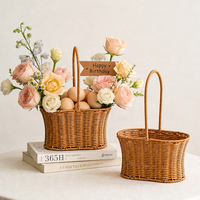 Panier à main en faux rotin, pot de fleurs rond en plastique tressé, porte-fruits, rangement décoratif rustique pour la maison et le jardin
