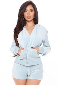 KY Fashion Club Hot Night Junges Mädchen Hoody Pouch Pocket Crop Velours Langarm Hoodie Hohe Taille Short 2 Stück Short Set - Product Image 3