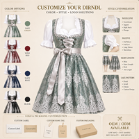 Robe de travail Dirndl à manches bouffantes brodées de dentelle, en fibre de polyester antibactérienne, plusieurs couleurs personnalisables, pour festival de la bière