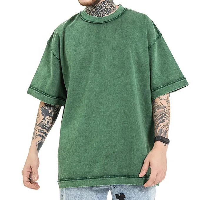 Reverse 100% cotton oversized tee tshirt custom blank washed vintage t-shirt plain contrast stitching men's cut and sew t shirt