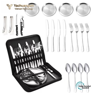 Ensemble de couverts en acier inoxydable doré pour 4 personnes, vaisselle portable avec étui à fermeture éclair, cuillère, fourchette, couteau, baguettes - Product Image 5