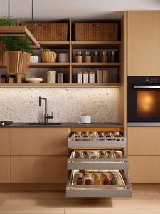 Armoires modernes en bois de hêtre massif, texture de grain naturel, charnières à fermeture douce, option d'assemblage en kit - Product Image 2