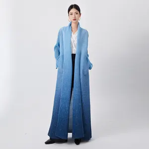 Miyake 2024 New Design Women's Pleated Lapel Long Sleeve Gradient Robe Custom Laid-Back Elegant Abaya for Adults Dubai Style