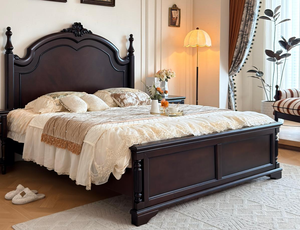 New Arrival Top Floral Carved Solid Wood Four Poster Bed No Upholstery with Carved Storage Nightstands - Product Image 4