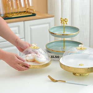 L'ultimo Design <span class=keywords><strong>a</strong></span> 2 livelli in marmo Snack Dessert Cake Stand Set di alzate per <span class=keywords><strong>torta</strong></span> in ceramica dorata per matrimonio - Product Image 3